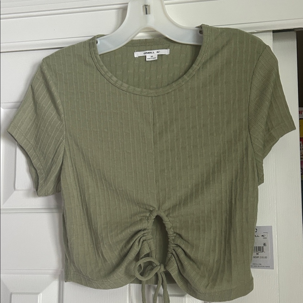 O'Neill Olive Green Drawstring Cropped Short Sleeve Tee
